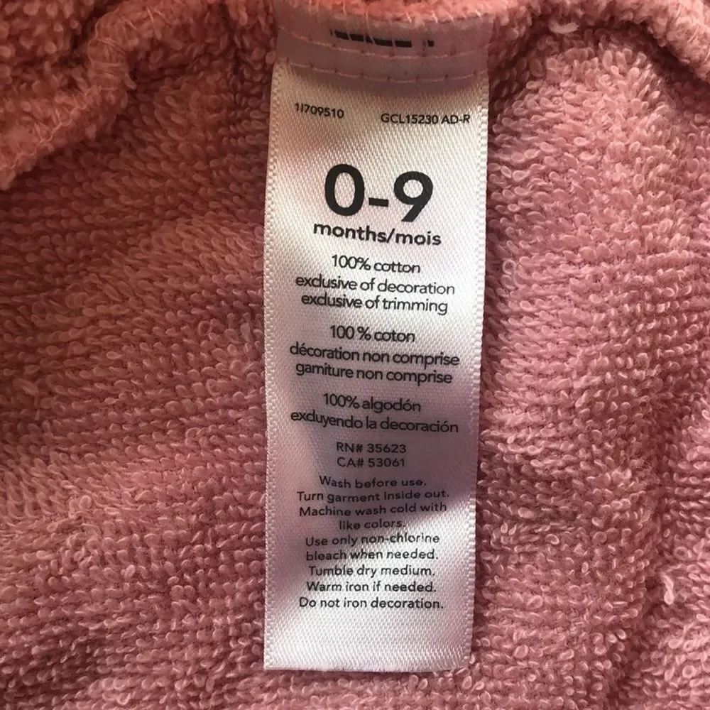 Carter's Infant Pink Bunny Hooded Robe 0-9 Months with name Kennedy on‎ it